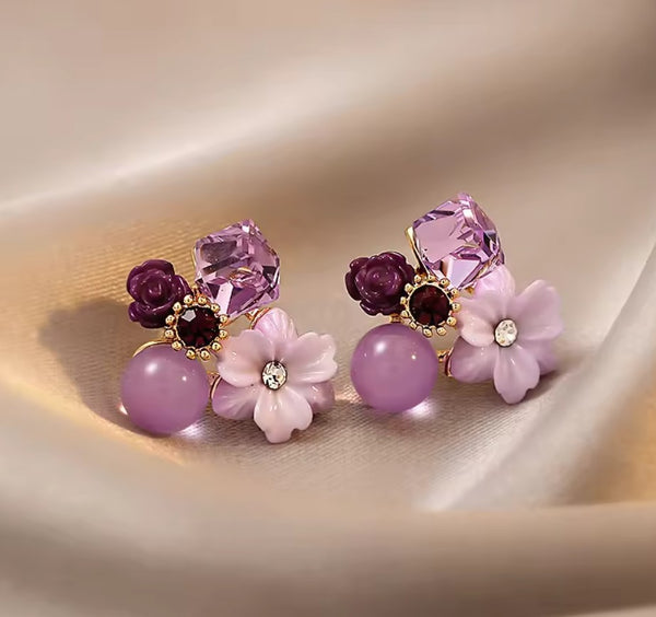 Crystal Purple Flower Earrings