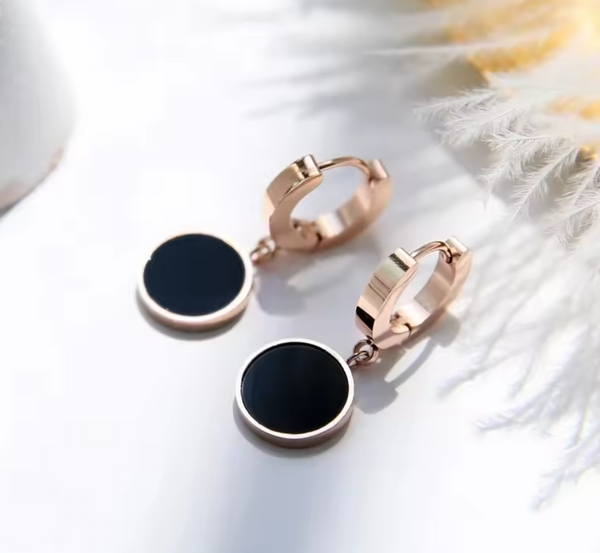 Korean  Black Enamel Round Stud Earring for Woman Stainless steel Jewellery